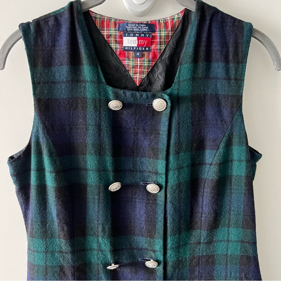 Tommy Hilfiger Vintage Plaid Wool Sheath Dress Green Sleeveless B - Picture 6 of 11